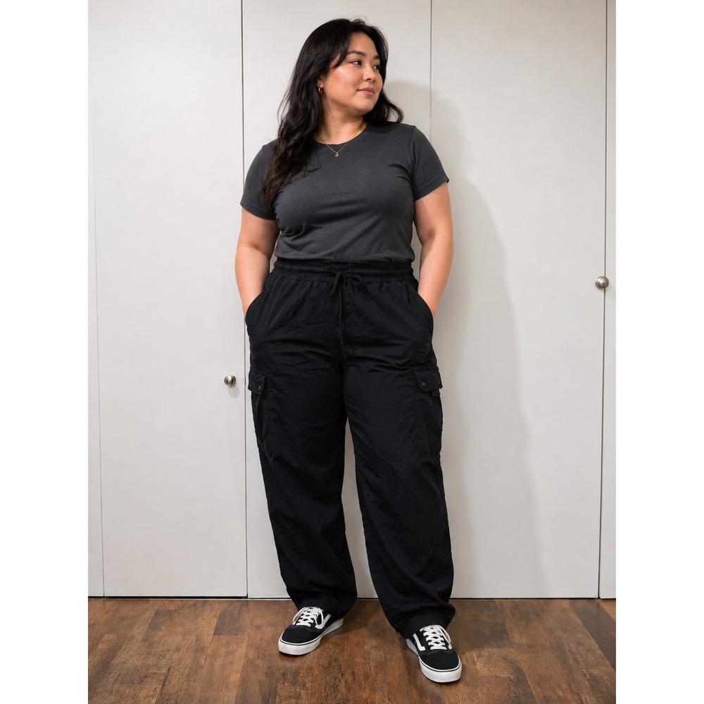 Torrid Black Wide Leg Cargo Pants High‎ Rise Elastic Drawstring plus Size 0R